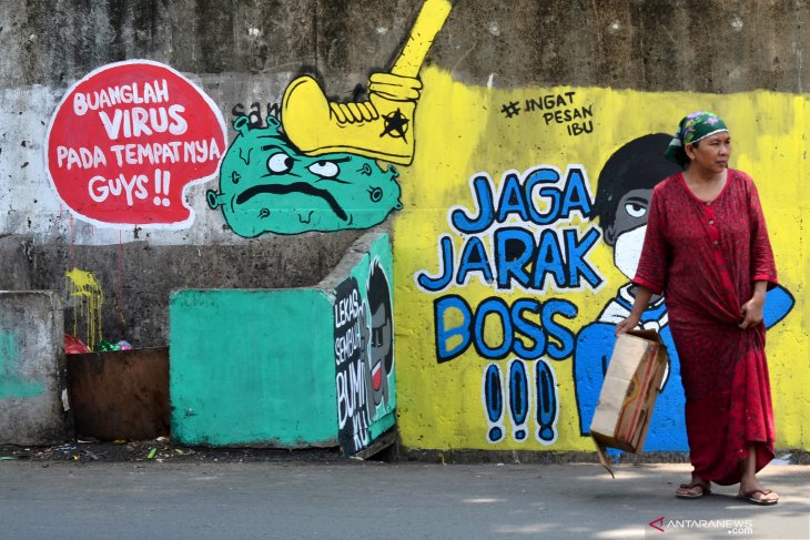 Mural imbauan penegakan protokol kesehatan Covid-19. Foto: Antara