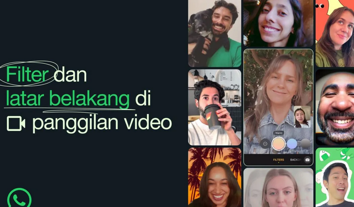 Ilustrasi fitur "Filter" dan "Background" untuk panggilan video di WhatsApp