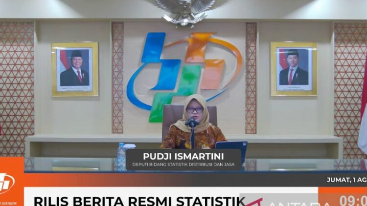Kelompok Pendidikan Beri Andil Inflasi Tahunan Deputi Bidang Statistik Distribusi dan Jasa BPS Pudji Ismartini menyampaikan rilis Berita Resmi Statistik Juli 2025 di Jakarta, Jumat (1/8/2025).